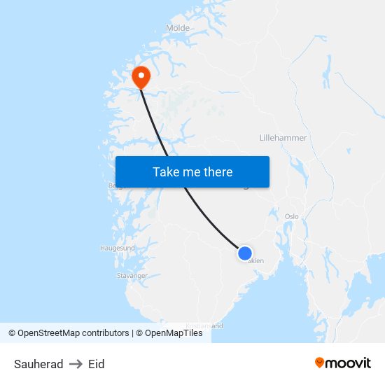 Sauherad to Eid map