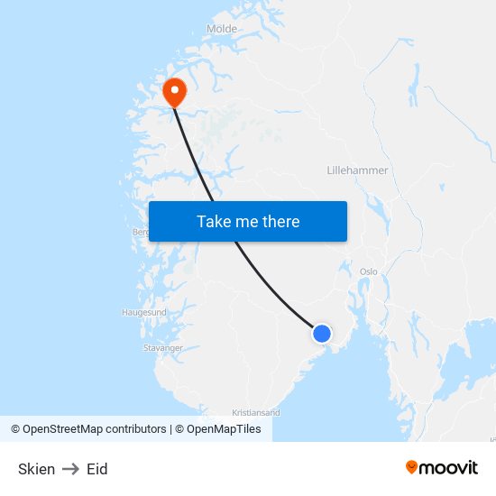 Skien to Eid map