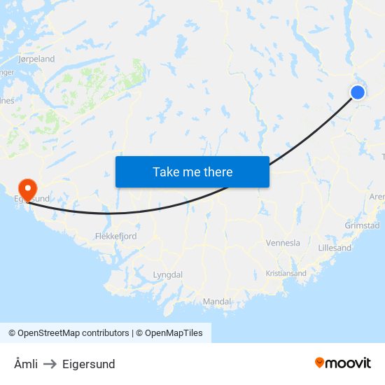 Åmli to Eigersund map