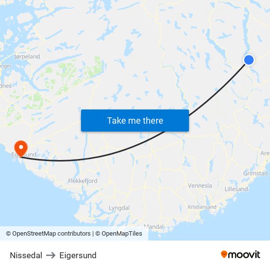 Nissedal to Eigersund map