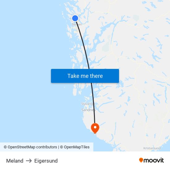 Meland to Eigersund map