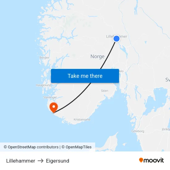 Lillehammer to Eigersund map