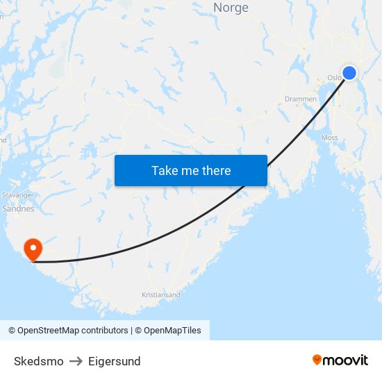 Skedsmo to Eigersund map