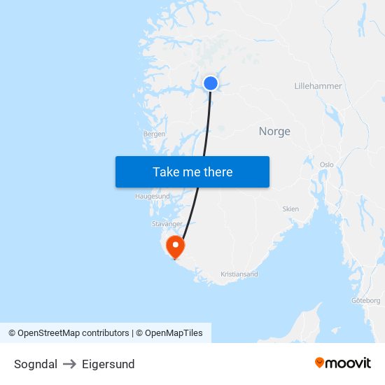 Sogndal to Eigersund map