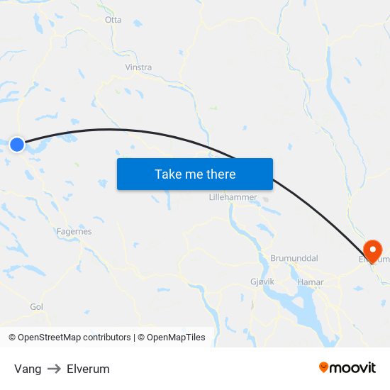 Vang to Elverum map