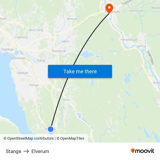 Stange to Elverum map