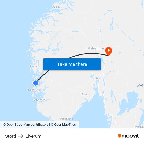 Stord to Elverum map