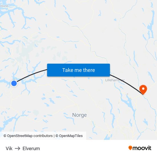 Vik to Elverum map