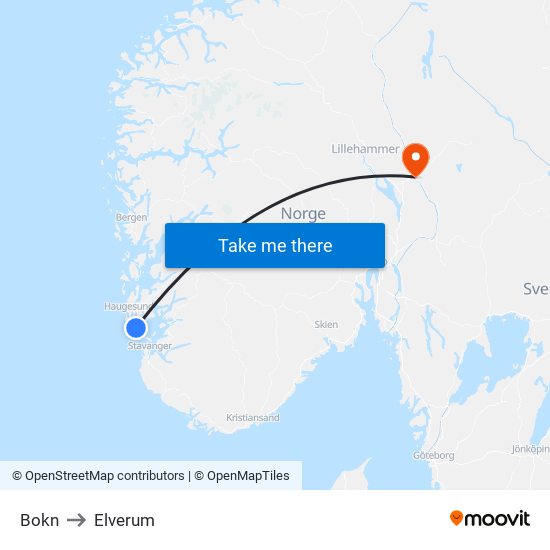 Bokn to Elverum map