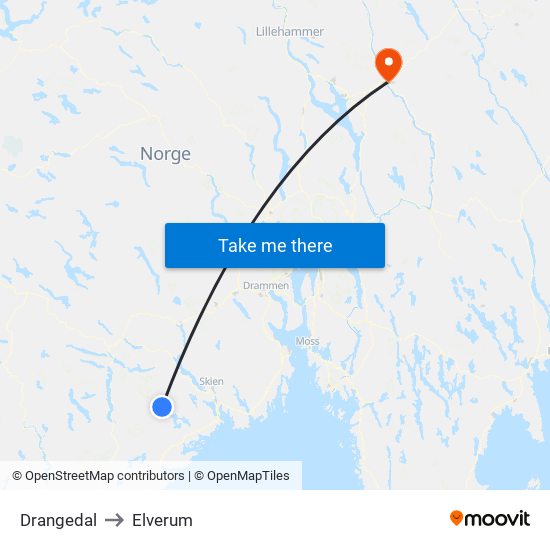 Drangedal to Elverum map