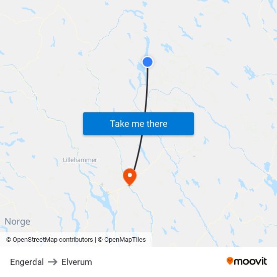 Engerdal to Elverum map