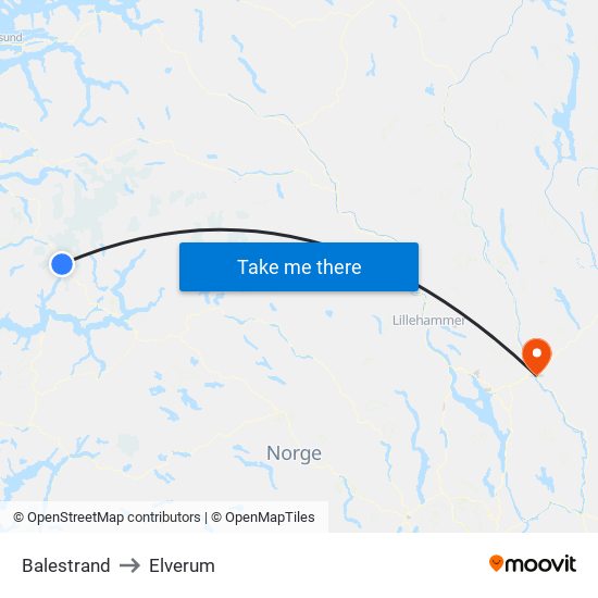 Balestrand to Elverum map