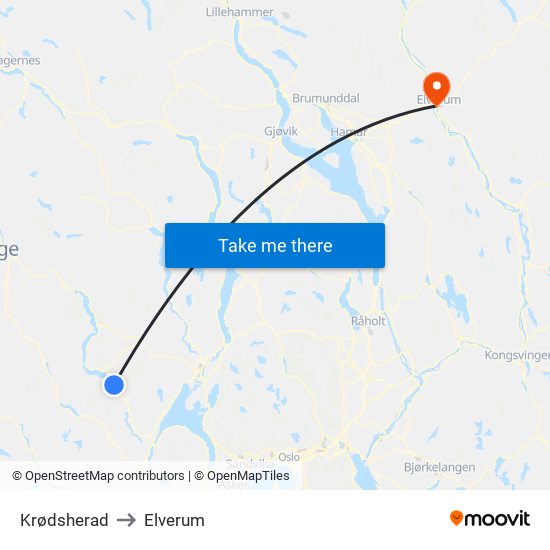 Krødsherad to Elverum map