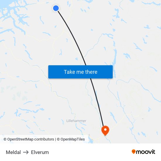 Meldal to Elverum map