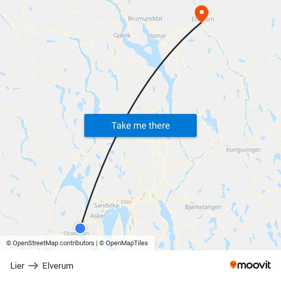 Lier to Elverum map