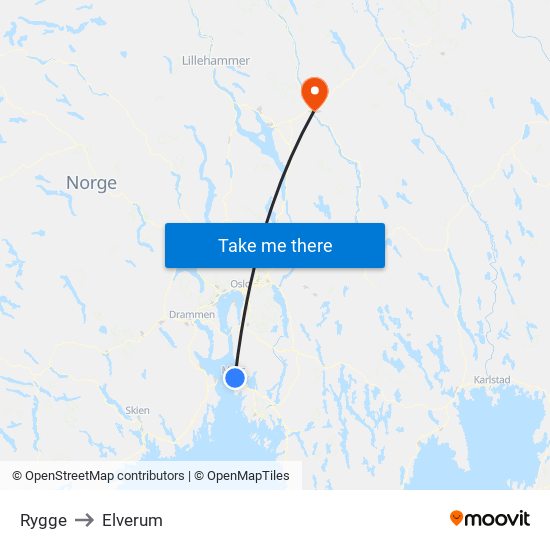 Rygge to Elverum map