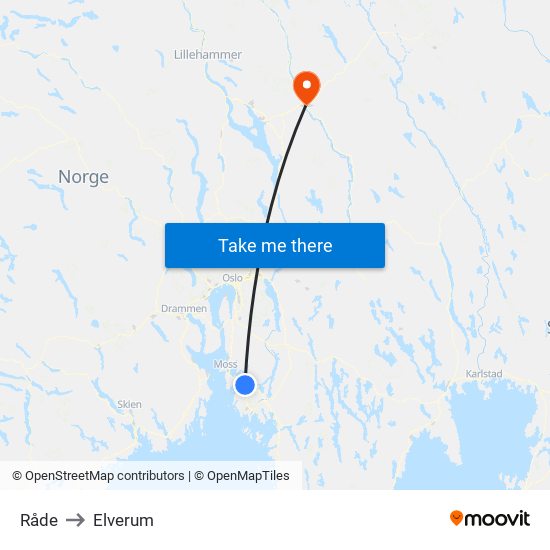 Råde to Elverum map