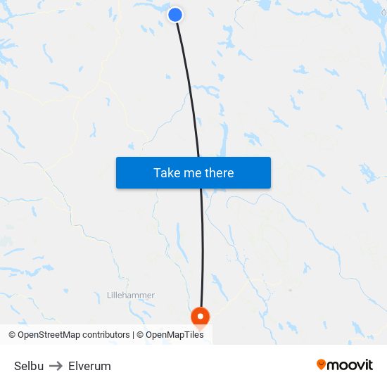 Selbu to Elverum map