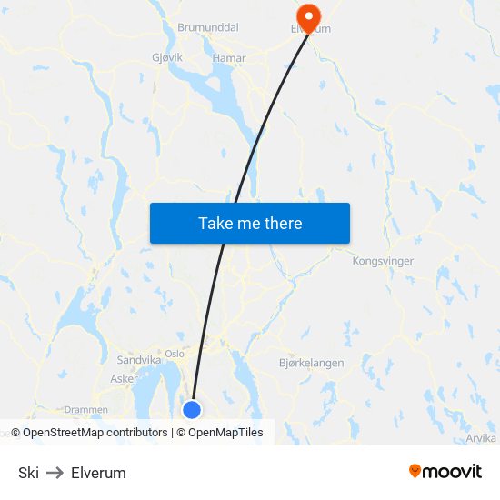 Ski to Elverum map