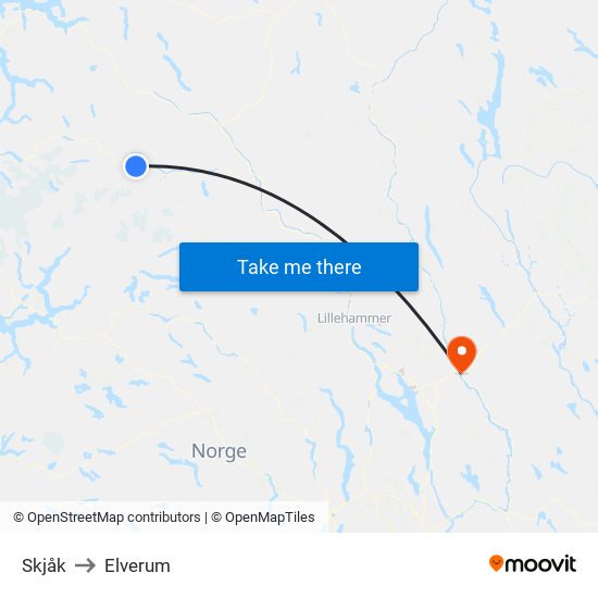 Skjåk to Elverum map