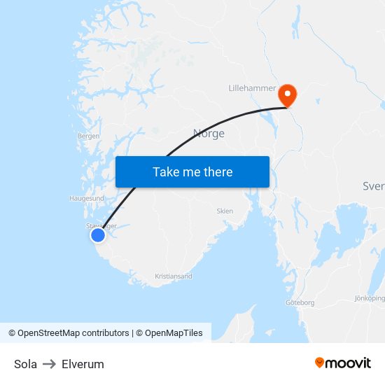 Sola to Elverum map