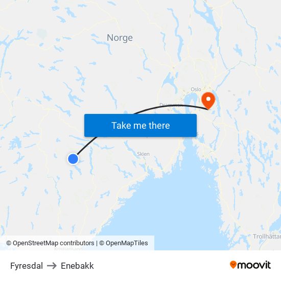 Fyresdal to Enebakk map