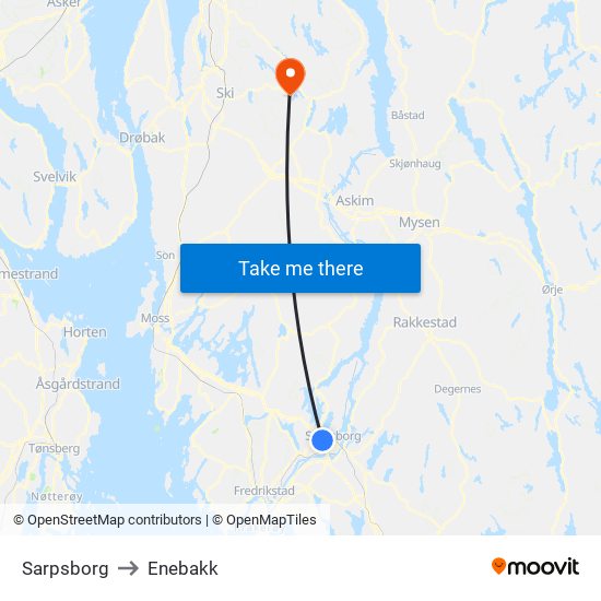 Sarpsborg to Enebakk map