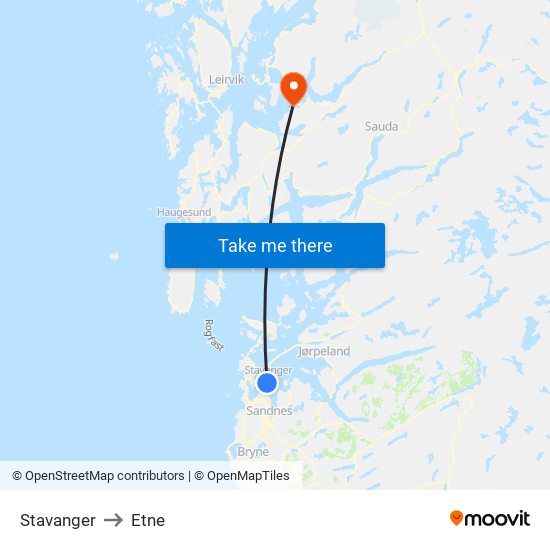 Stavanger to Etne map