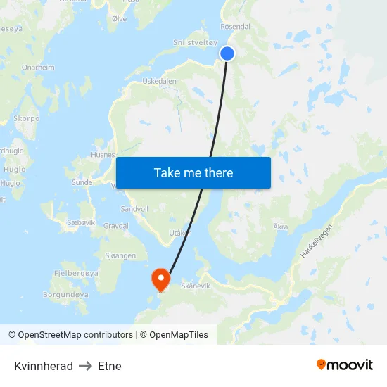 Kvinnherad to Etne map