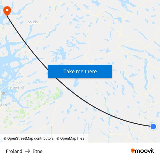 Froland to Etne map