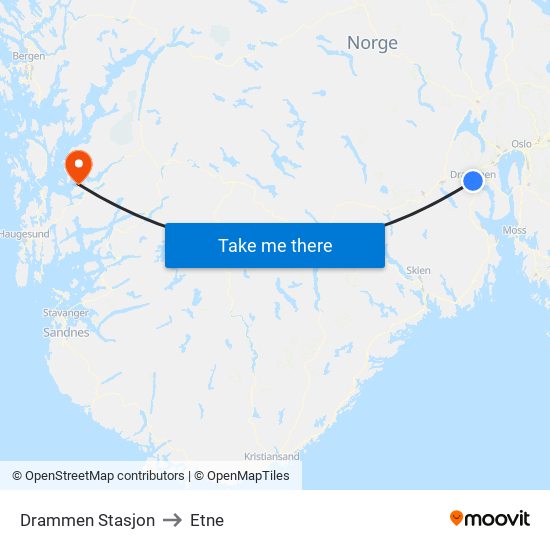 Drammen Stasjon to Etne map