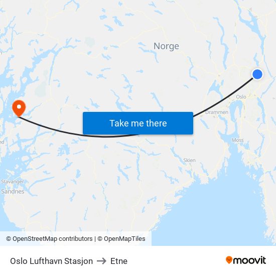 Oslo Lufthavn Stasjon to Etne map