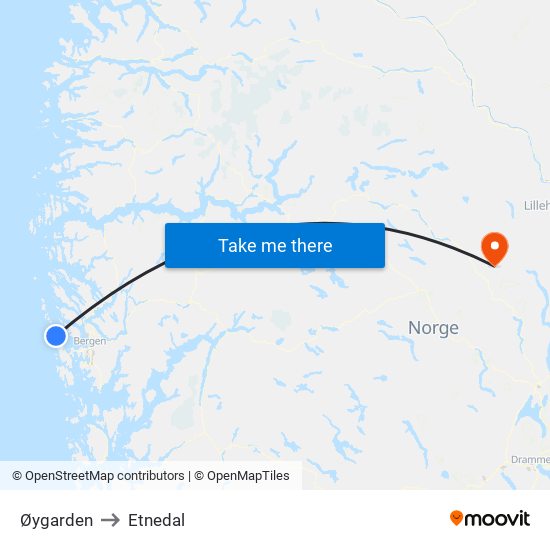 Øygarden to Etnedal map