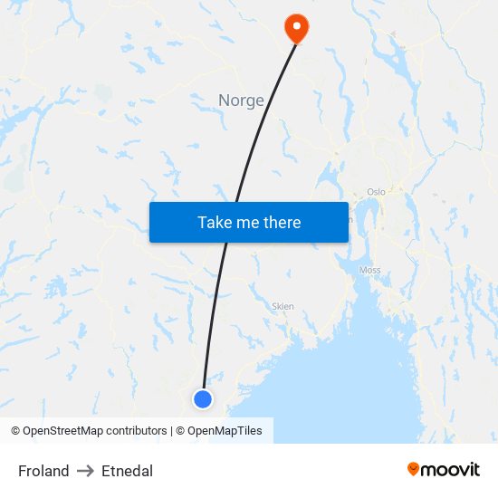 Froland to Etnedal map