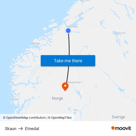 Skaun to Etnedal map