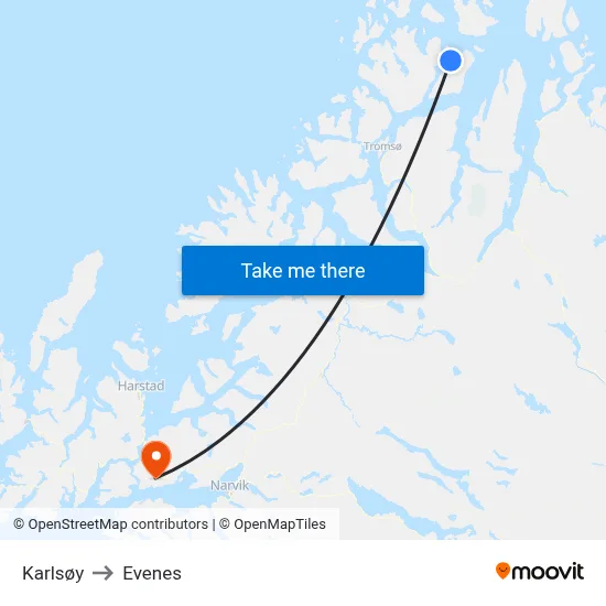 Karlsøy to Evenes map