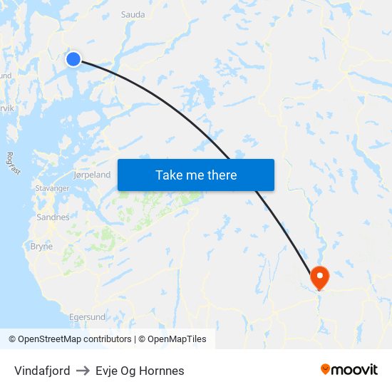 Vindafjord to Evje Og Hornnes map