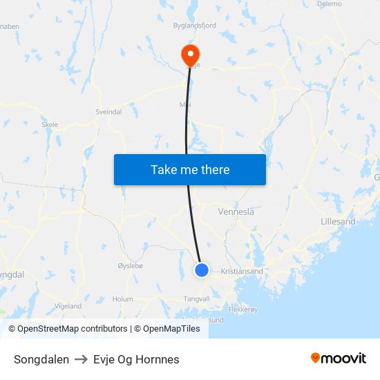 Songdalen to Evje Og Hornnes map