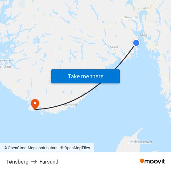 Tønsberg to Farsund map