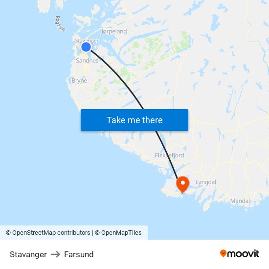 Stavanger to Farsund map