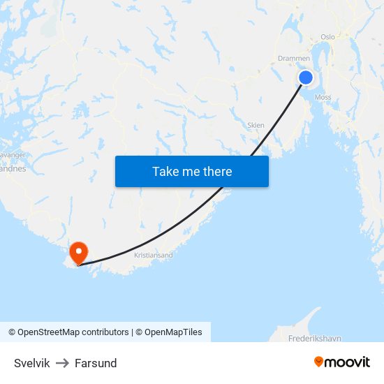 Svelvik to Farsund map