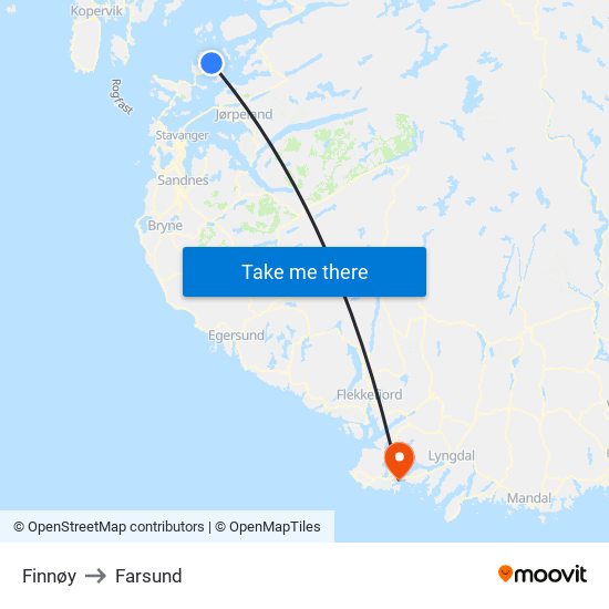 Finnøy to Farsund map