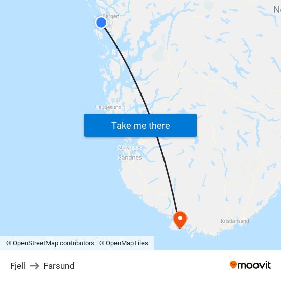 Fjell to Farsund map