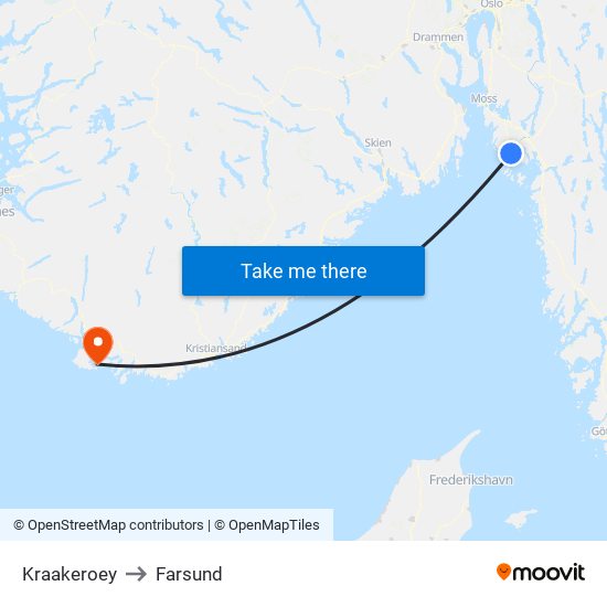 Kraakeroey to Farsund map