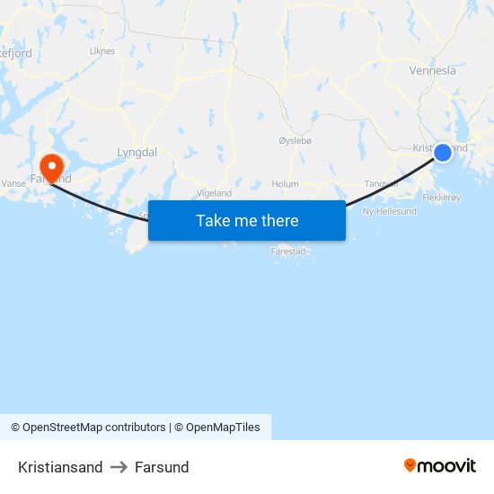 Kristiansand to Farsund map