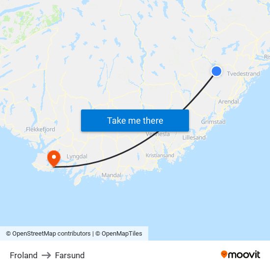 Froland to Farsund map