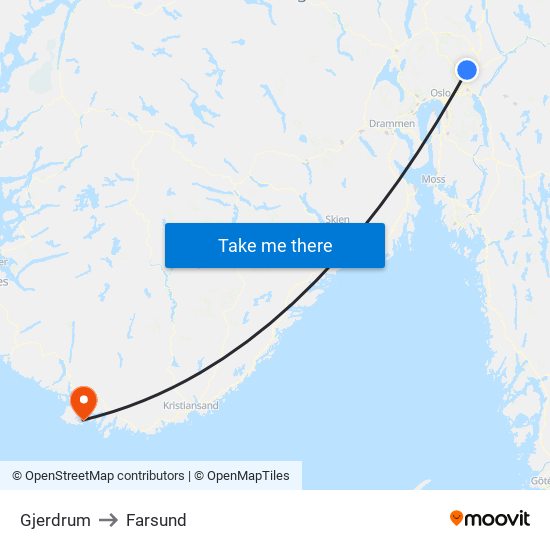 Gjerdrum to Farsund map