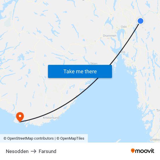 Nesodden to Farsund map