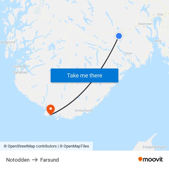 Notodden to Farsund map