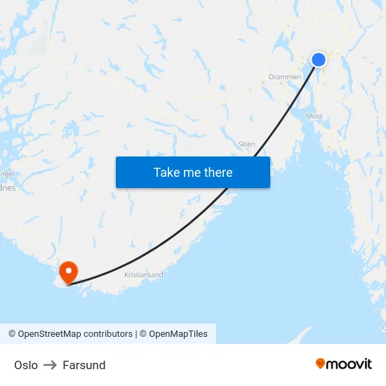 Oslo to Farsund map